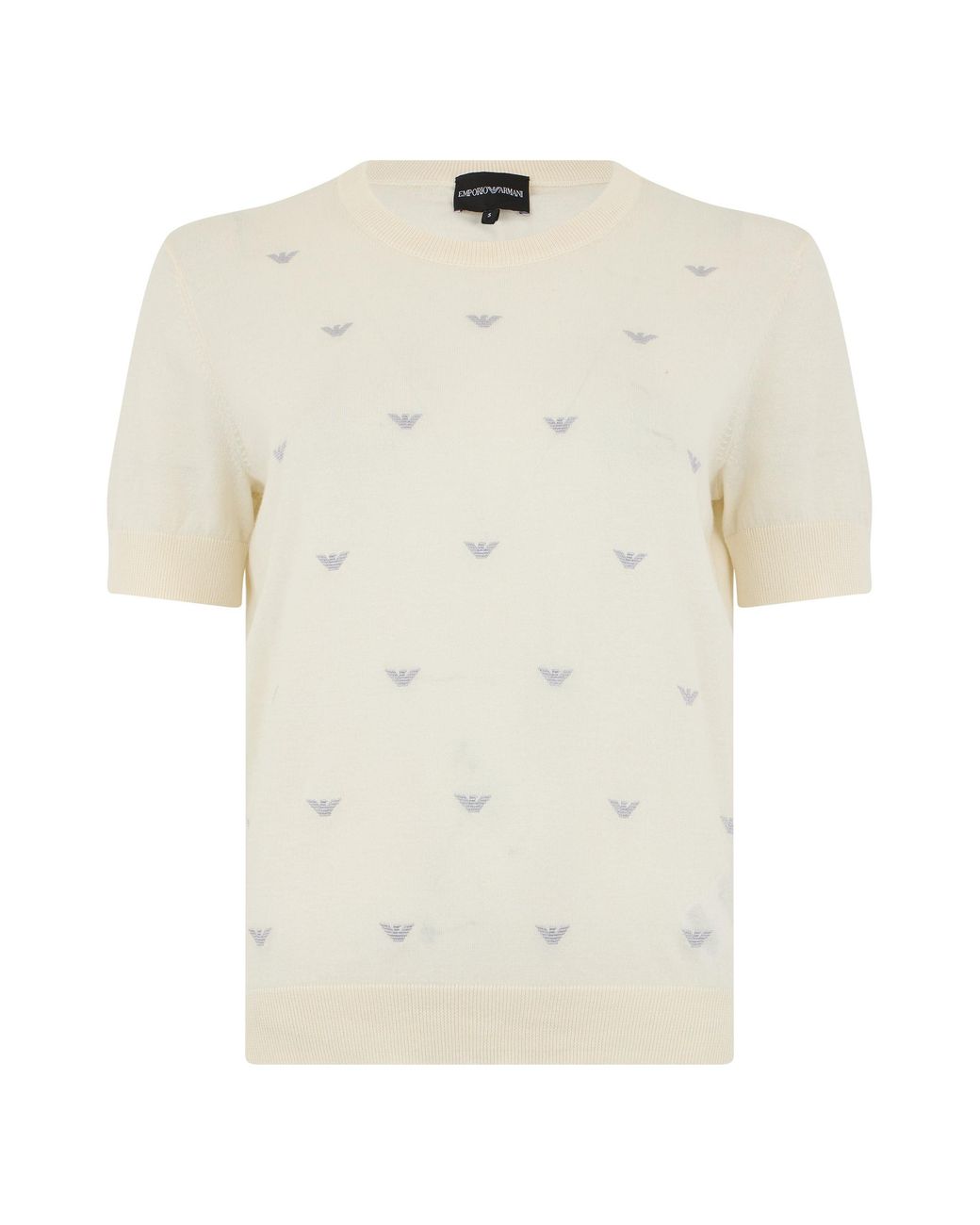 Emporio Armani White Short Sleeve Sweater With Eagle Embroidery