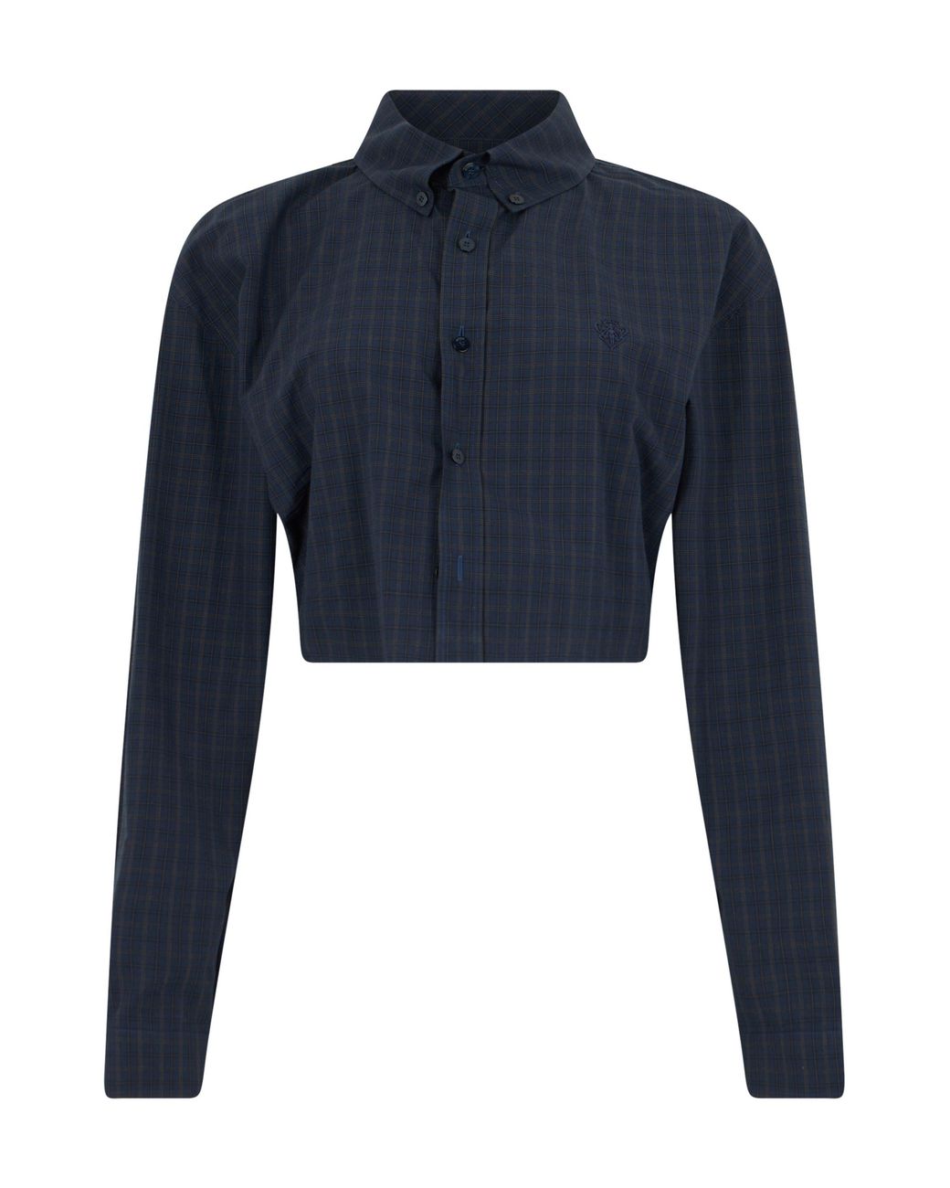 Gucci Blue Checkered Design Cropped Shirt For