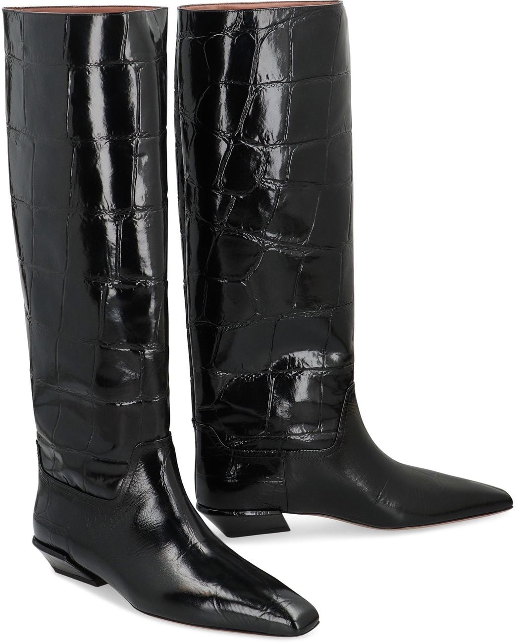Paris Texas Black Bettina Croco-Print Leather Boots