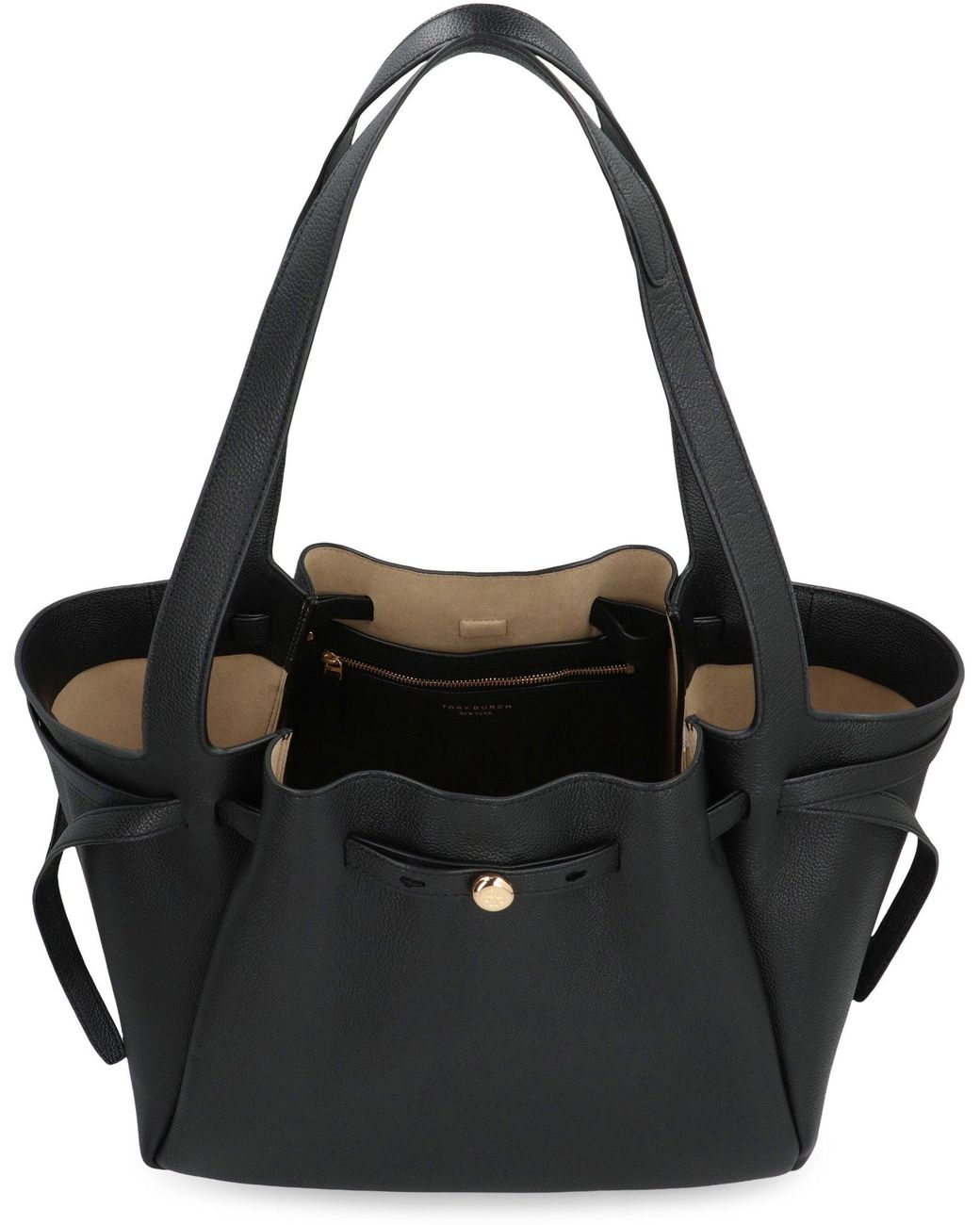 Tory Burch Black Tote Bag Romy Smooth Leather Cow Hide
