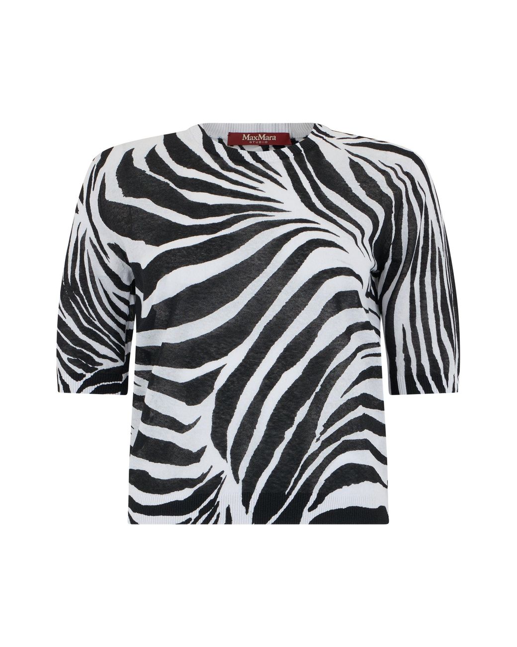 Max Mara Black Animal Print Sweater With Short Sleeves