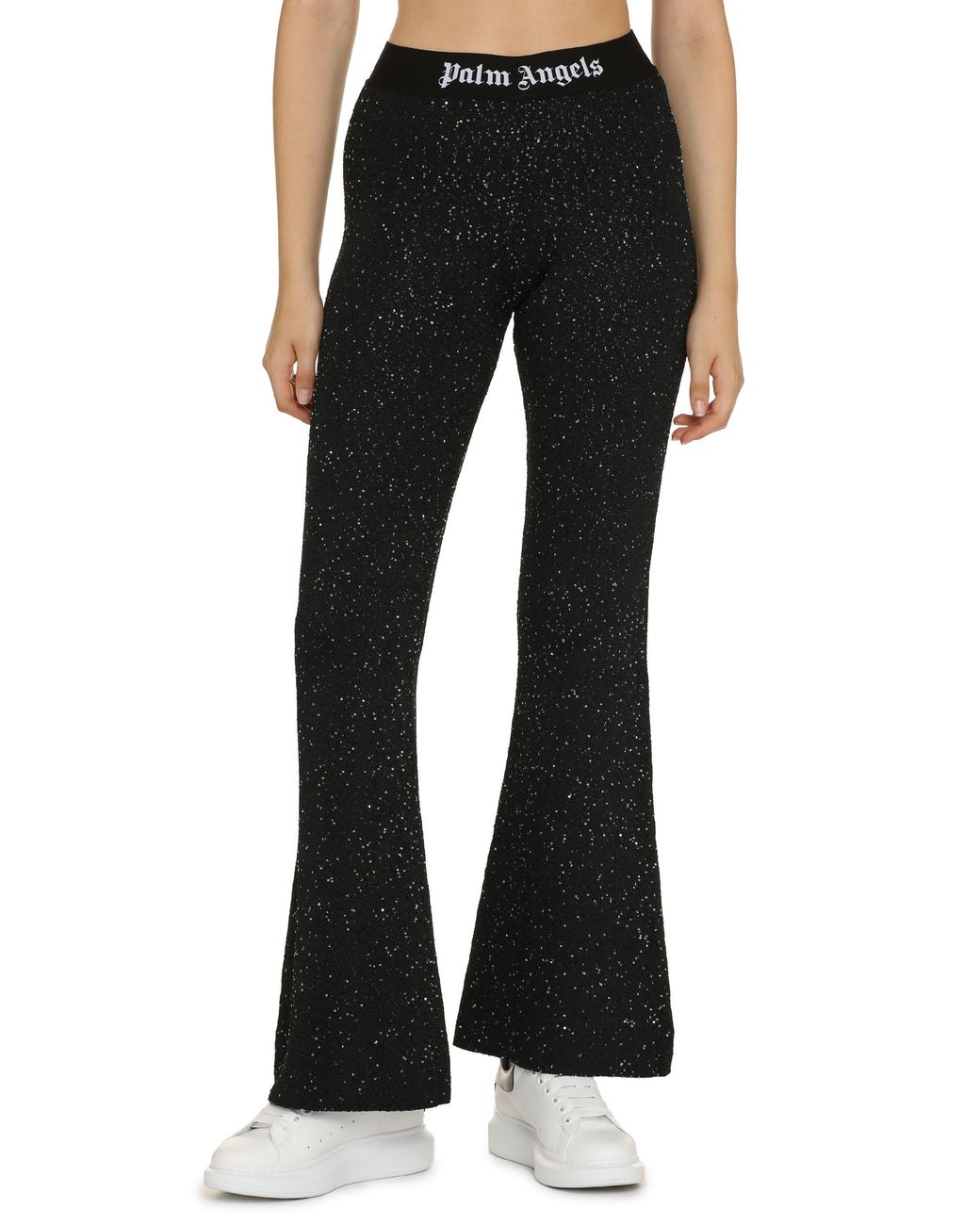 Palm Angels Black Sequin Embellished Knit Trousers