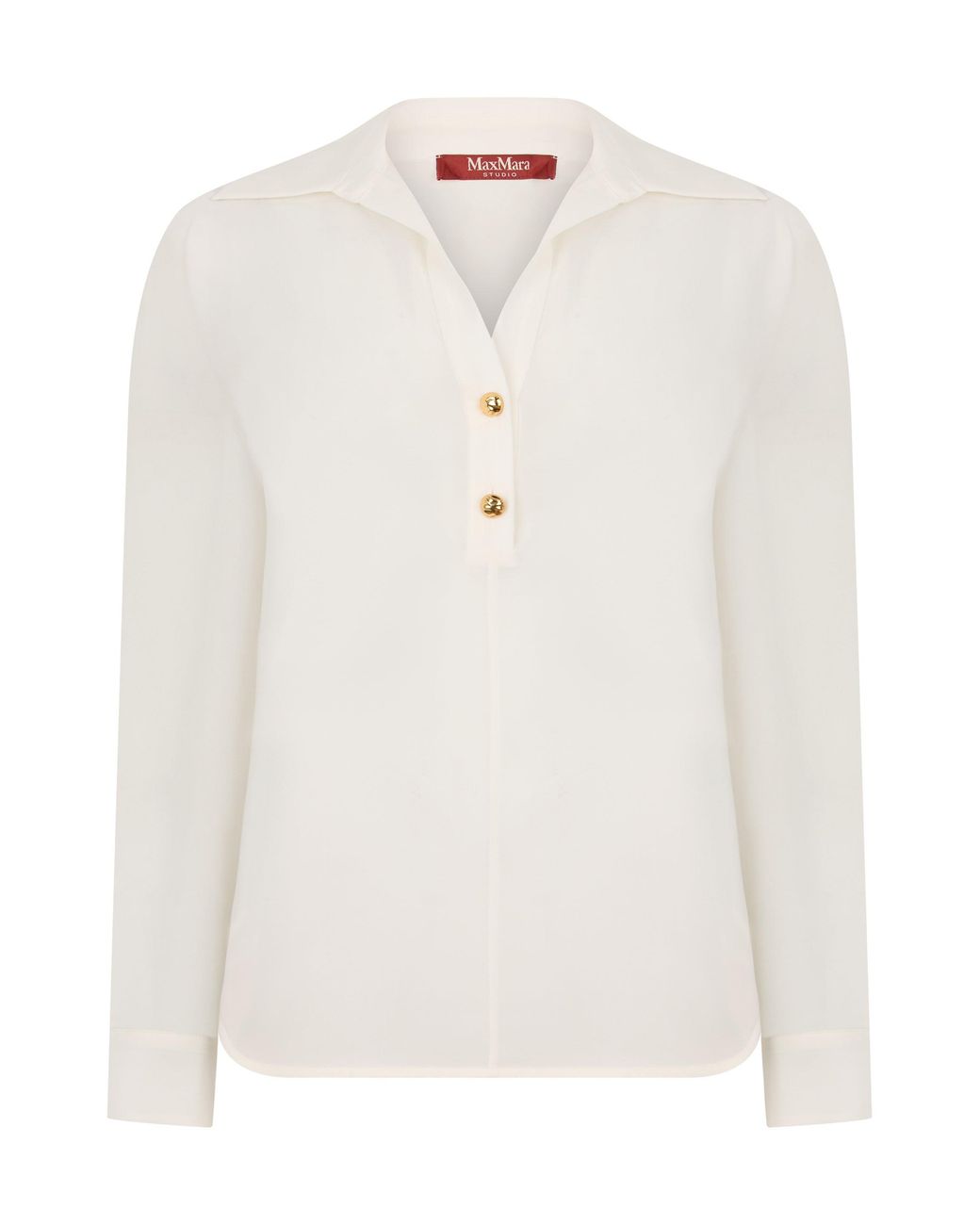 Max Mara White Polo Top Long-Sleeve Silk Tops