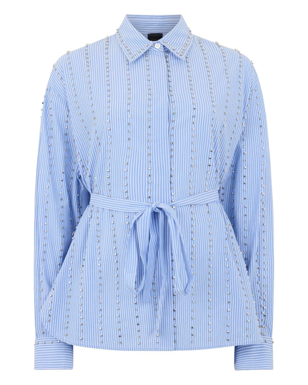 Pinko Blue Cotton Shirt With Rhinestones