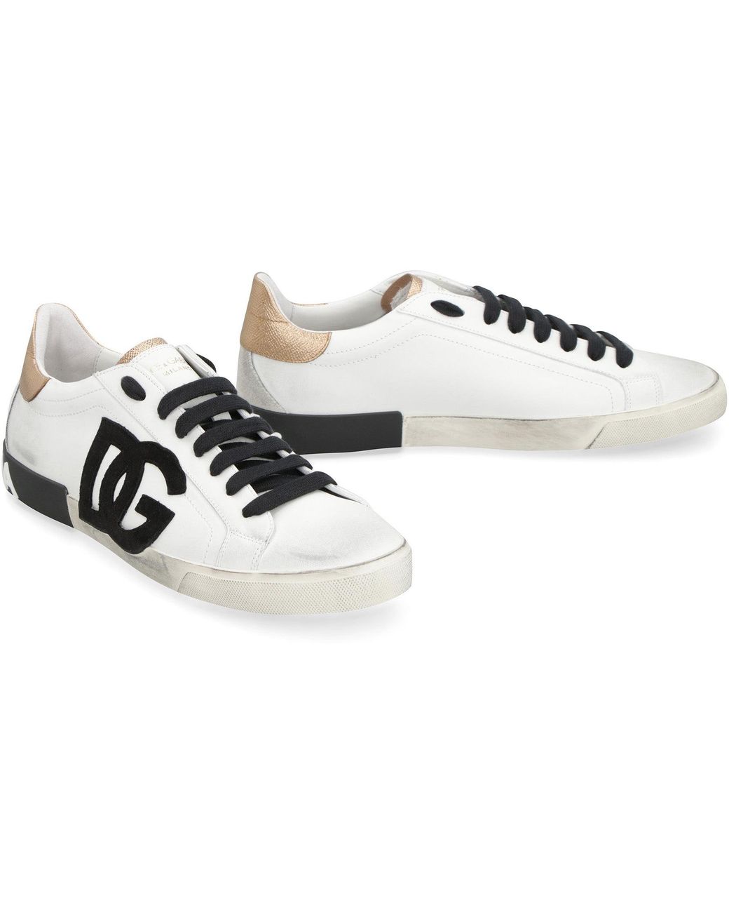 Dolce & Gabbana Black Leather Sneakers Portofino Calf Trainers for men