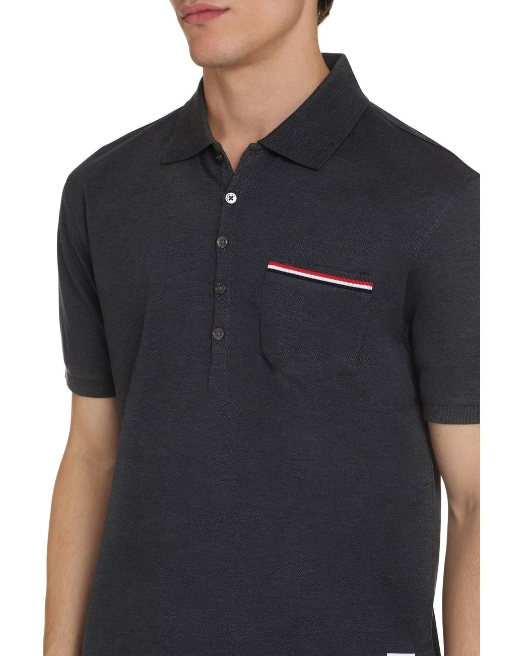 Thom Browne Black Short Sleeve Cotton Polo Shirt for men