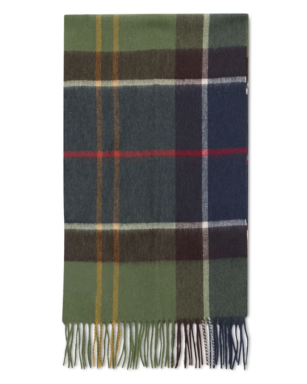 Barbour Green Checked Scarf With Fringes for men