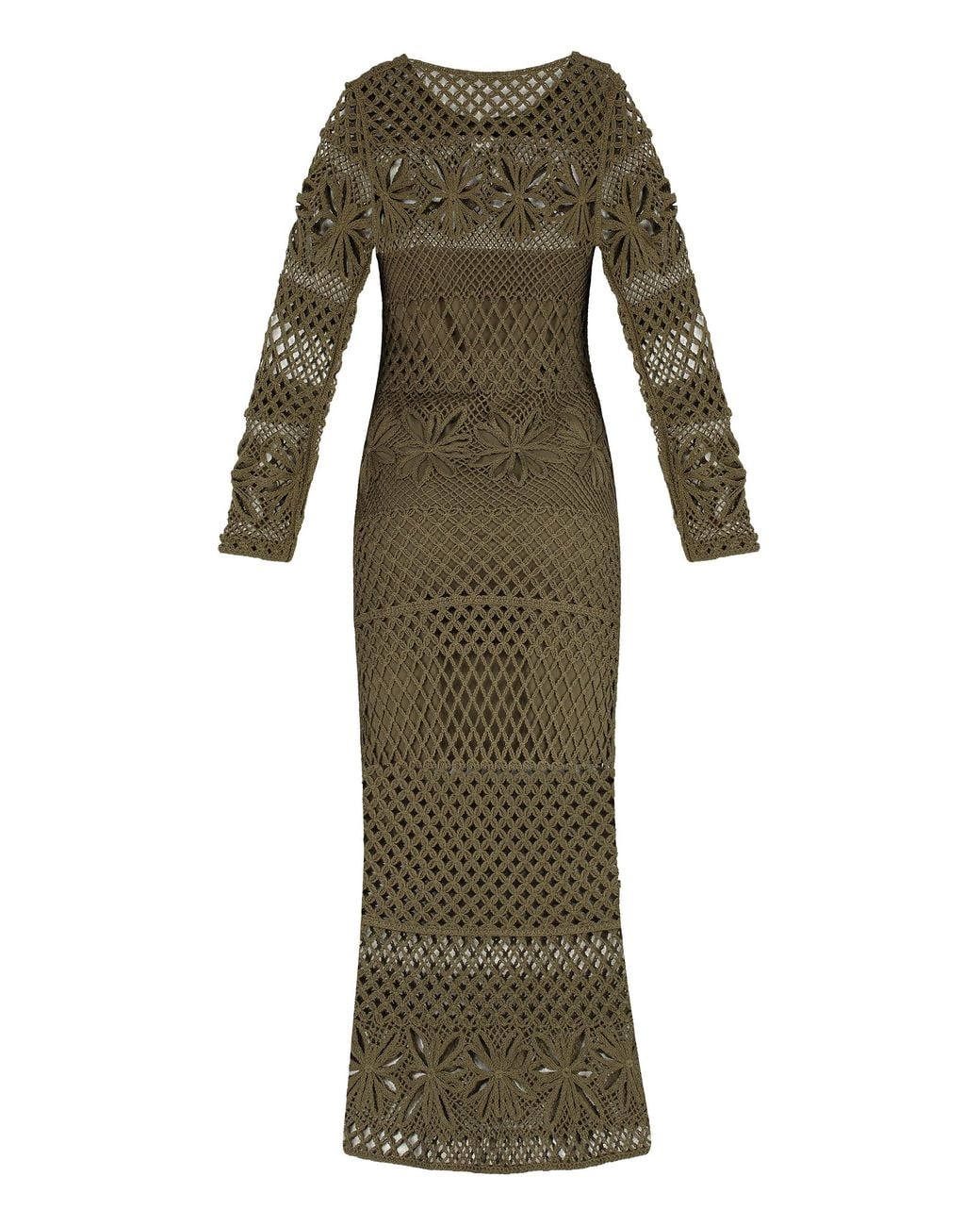 Pinko Green Openwork-Knit Long Dress