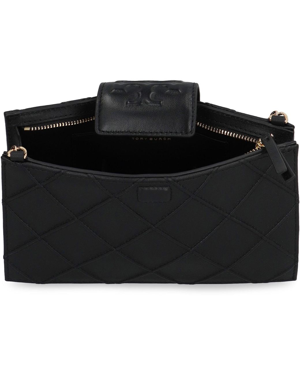 Tory Burch Black Fleming Leather Wallet On Chain