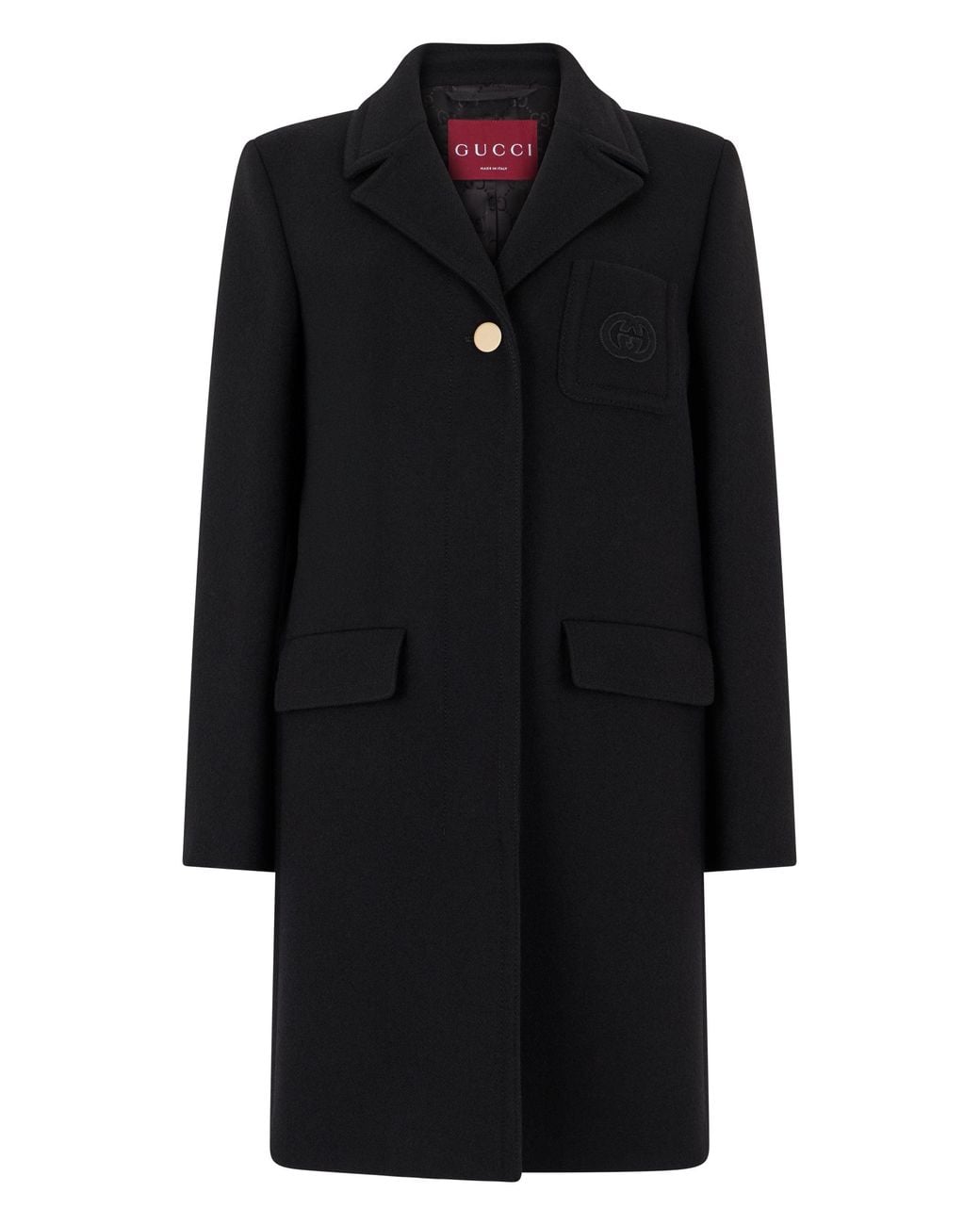 Gucci Black Wool Batavia Coat With Patch