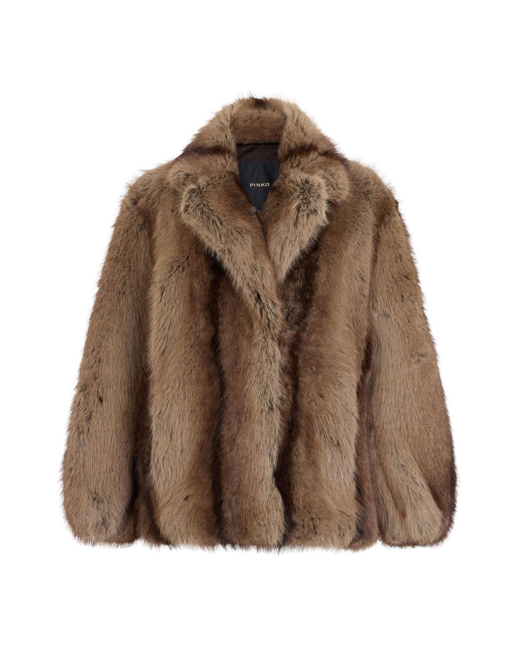 Pinko Brown Faux Fur Oversized Jacket With Wide Collar