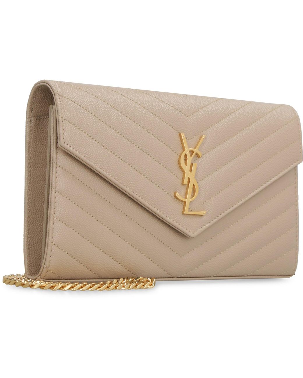 Saint Laurent Natural Cassandra Leather Wallet On Chain