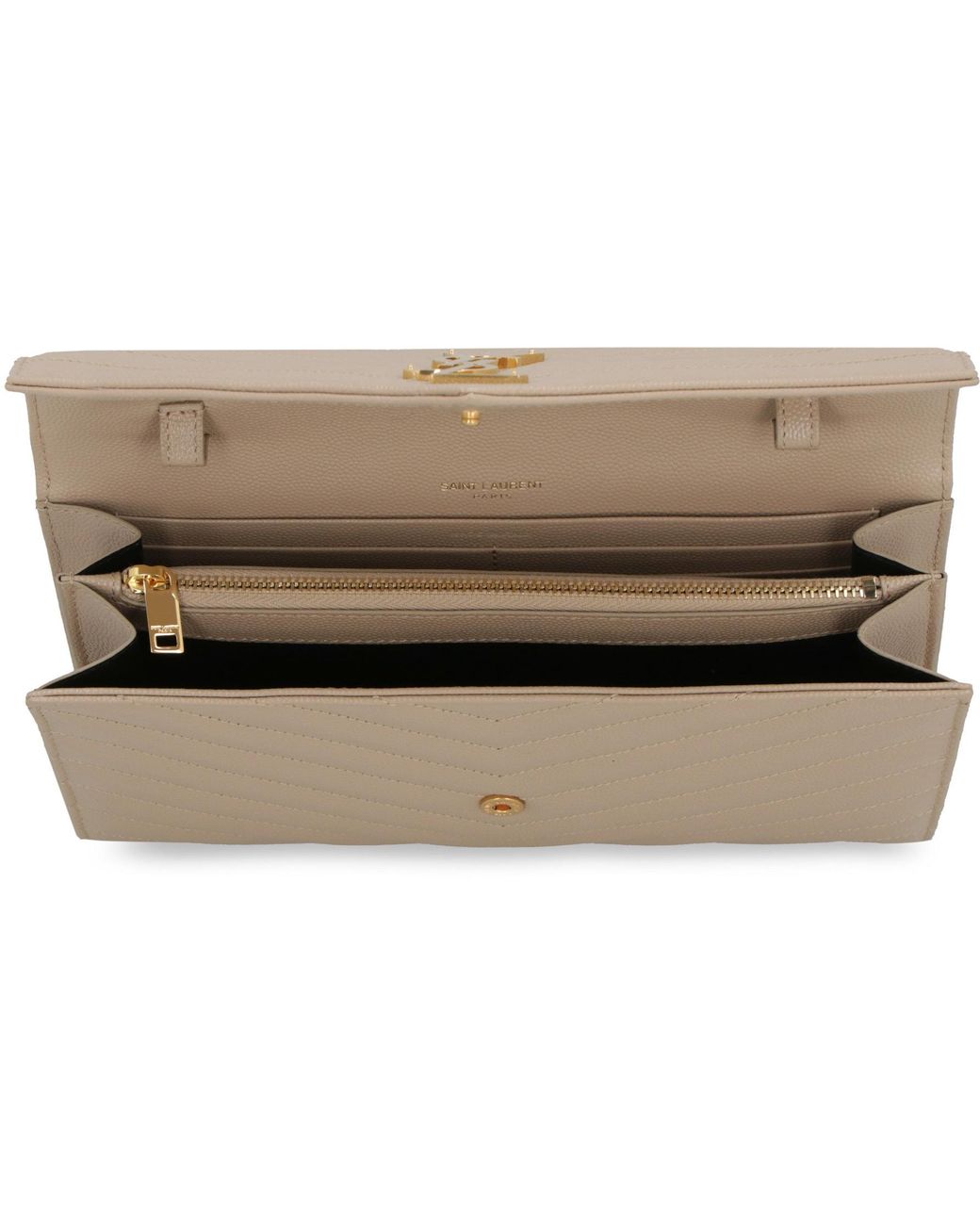Saint Laurent Natural Cassandra Leather Wallet On Chain