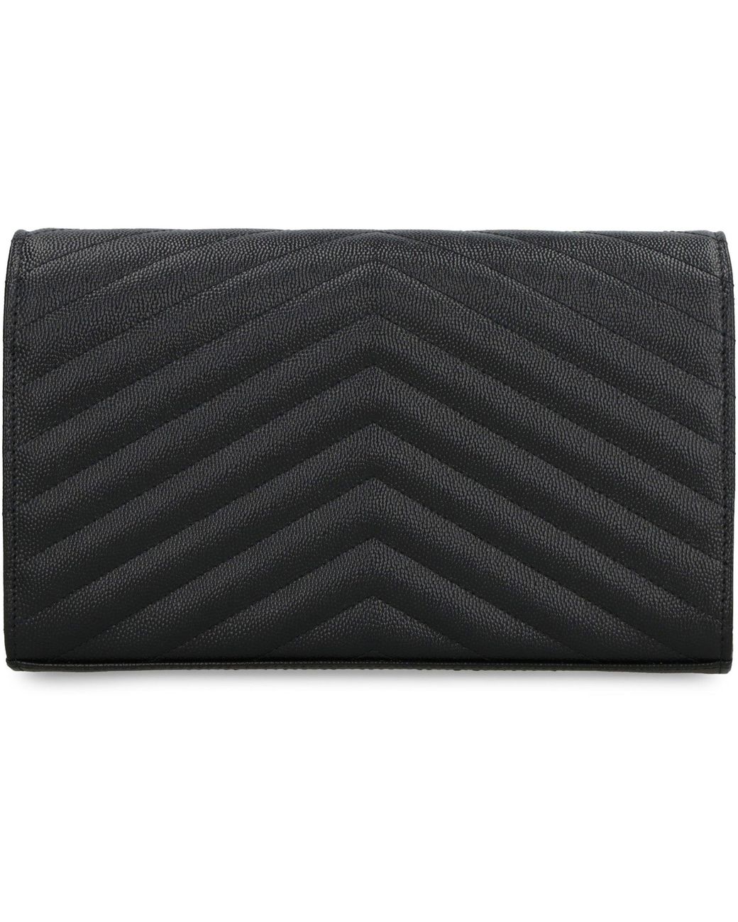 Saint Laurent Gray Cassandra Leather Wallet On Chain