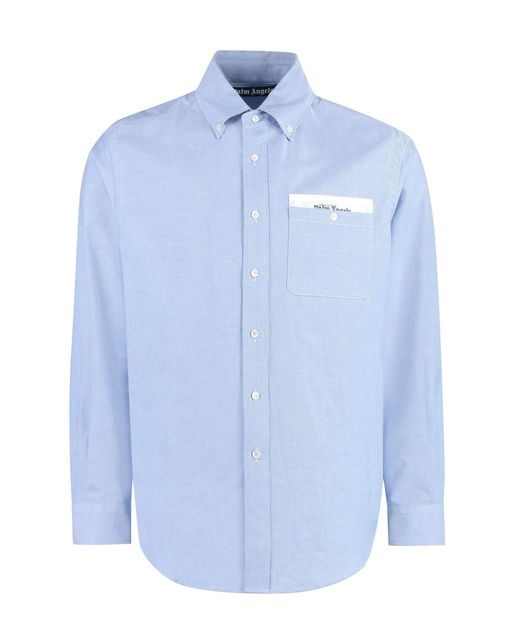 Palm Angels Blue Button-Down Collar Cotton Shirt for men