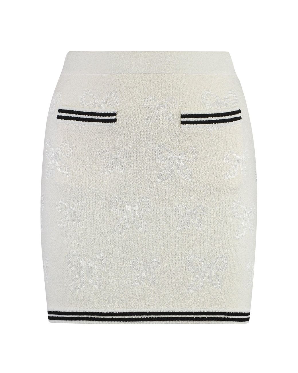 Self-Portrait White Knitted Mini Skirt Polyamide