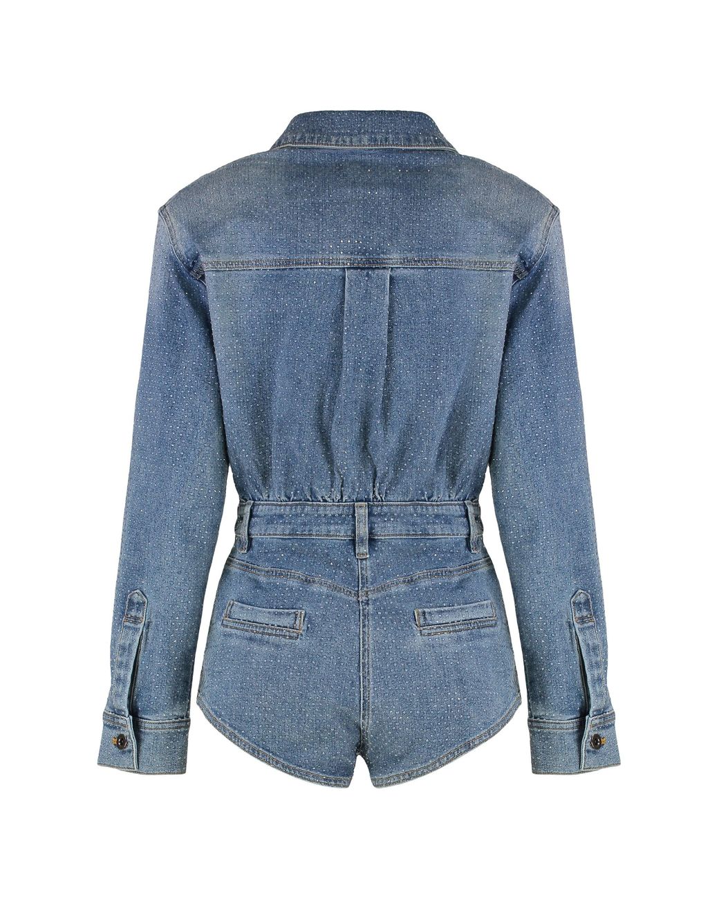 Self-Portrait Blue Denim Jumpsuit With Rhinestones