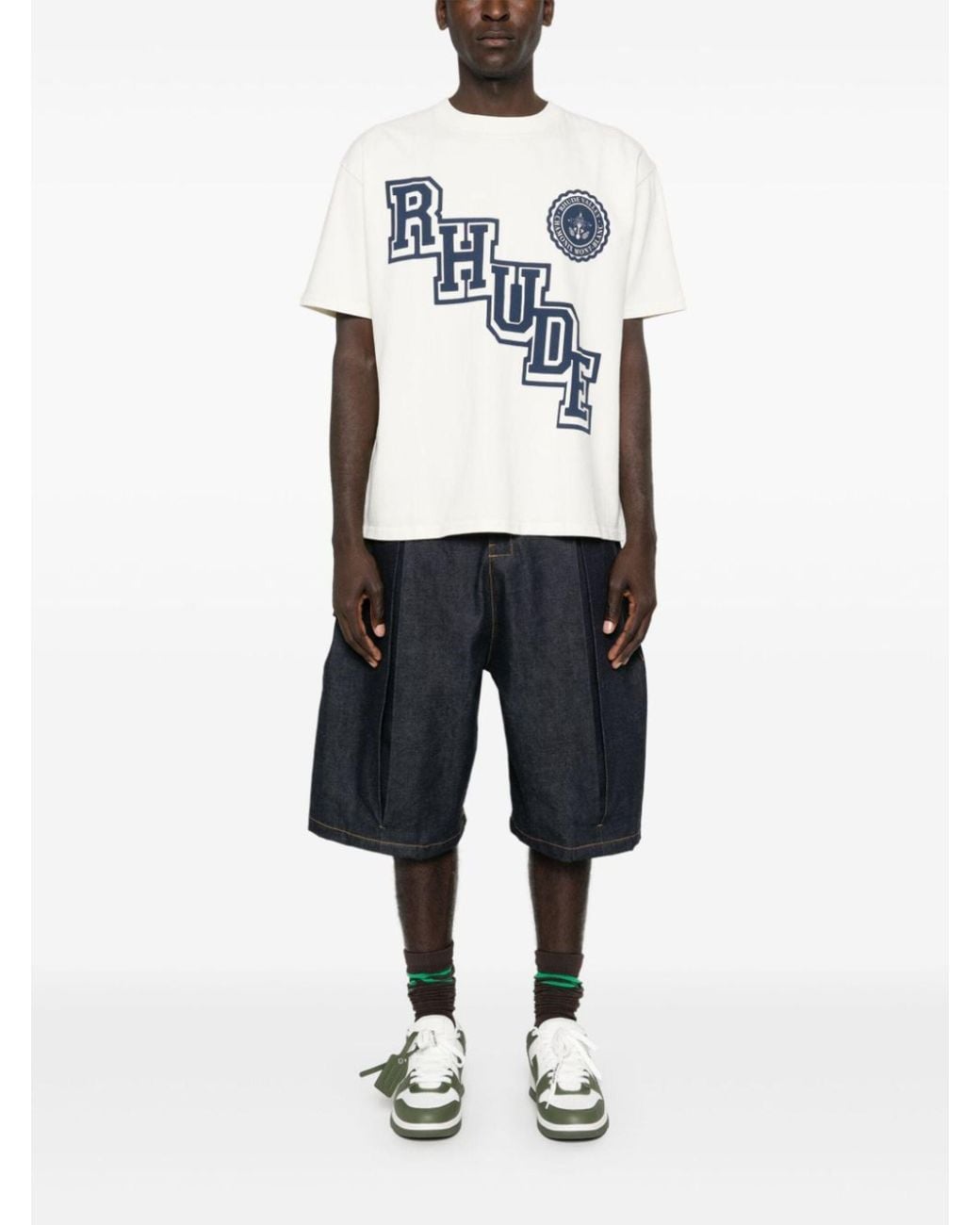 Rhude Blue Collegiate Crest Logo Printed T-Shirt for men