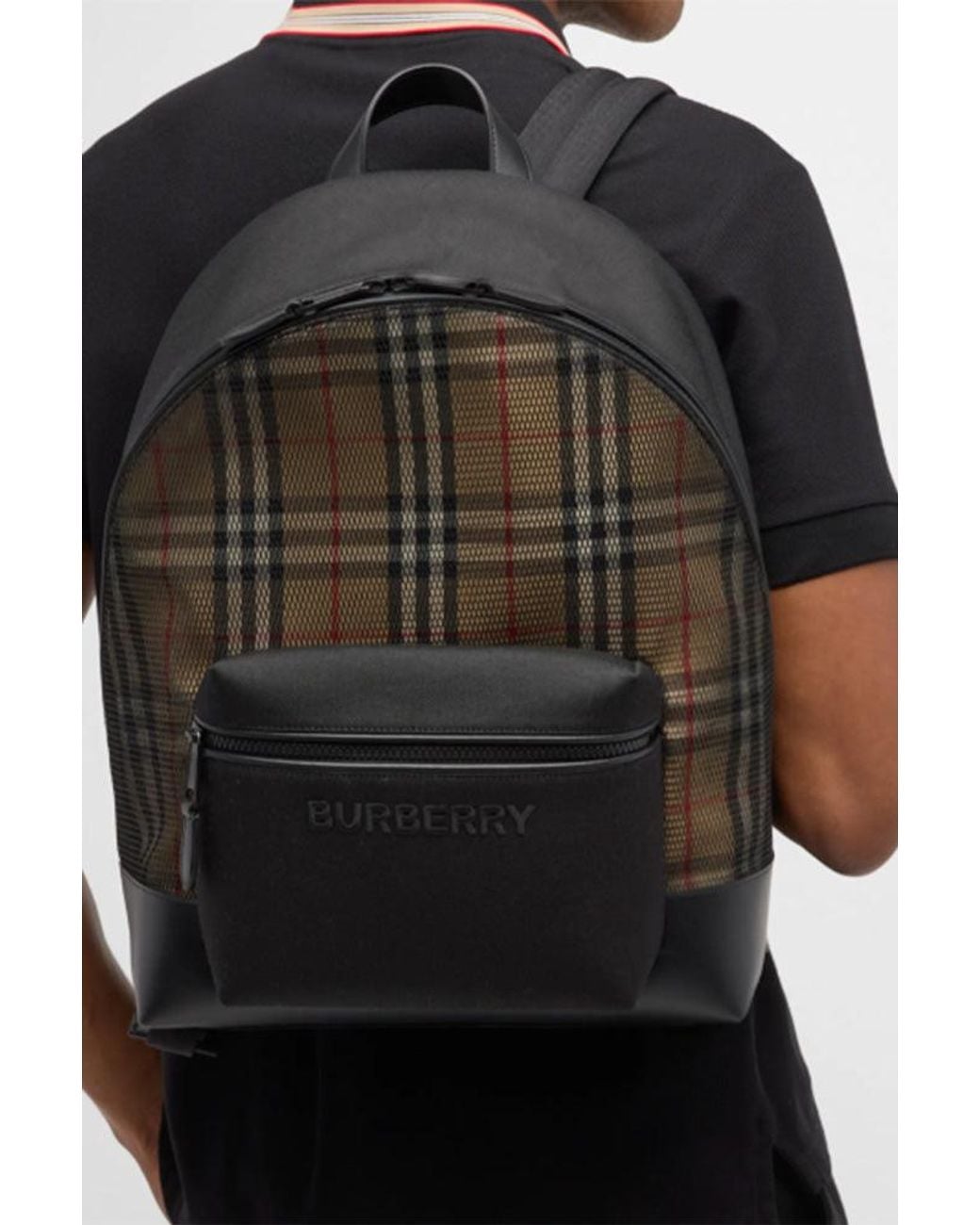 Burberry Black Mesh Checkered Backpack for men