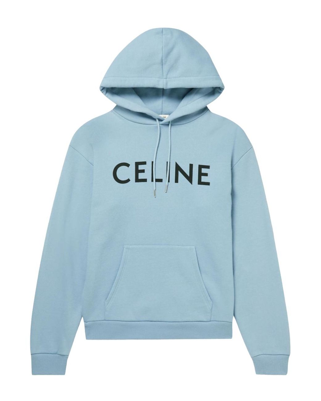 Celine Logo print Cotton jersey Hoodie In Light Blue for Men Lyst