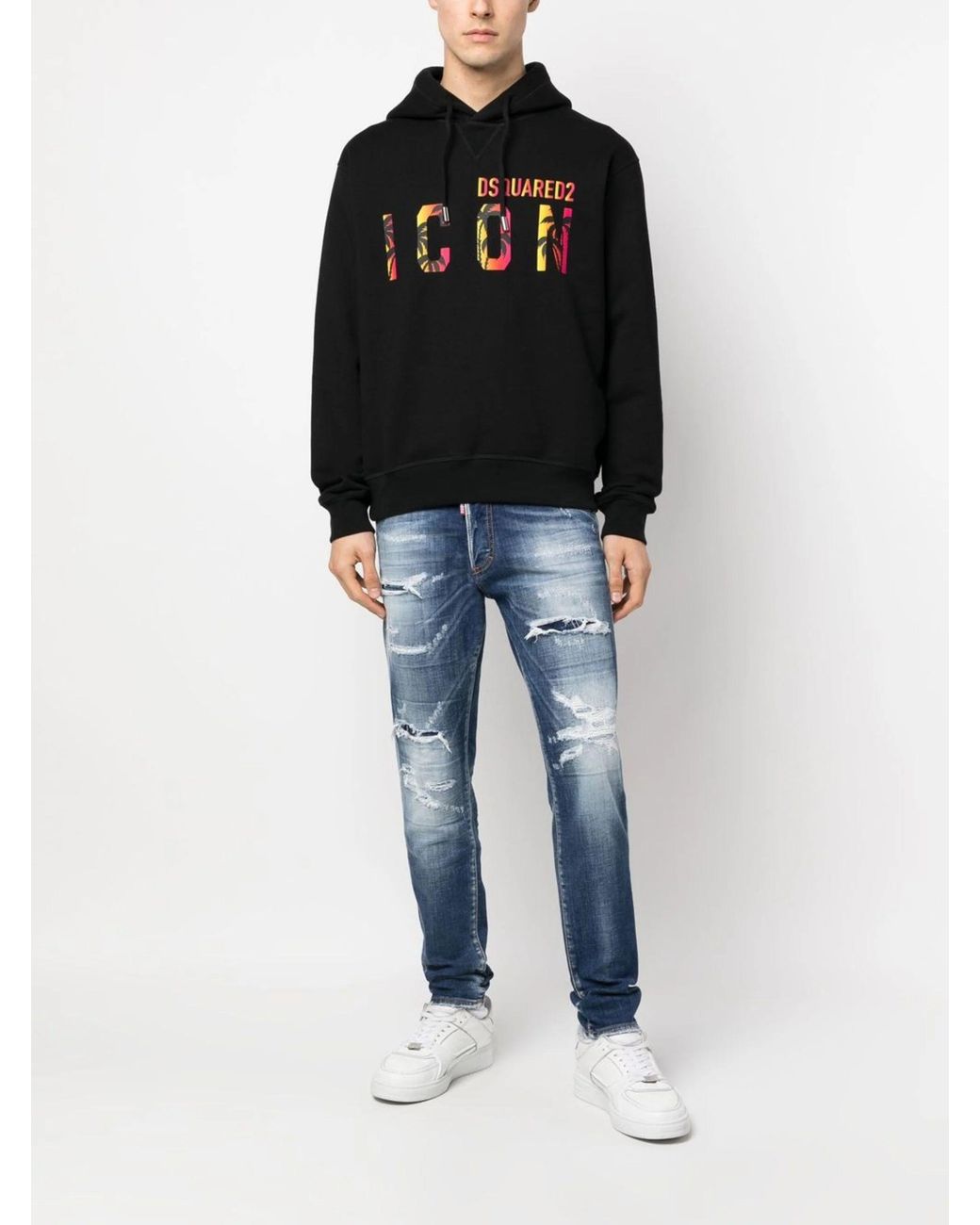 DSquared² Black Icon-Print Hooded Sweatshirt for men