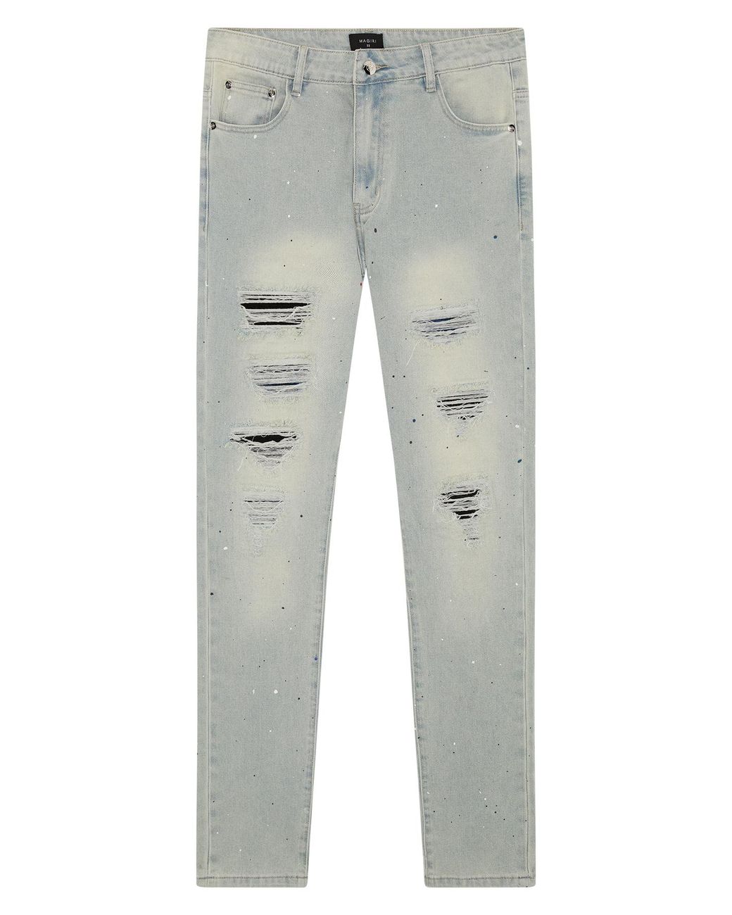 Magrit Gray Ripped Slim Jeans for men