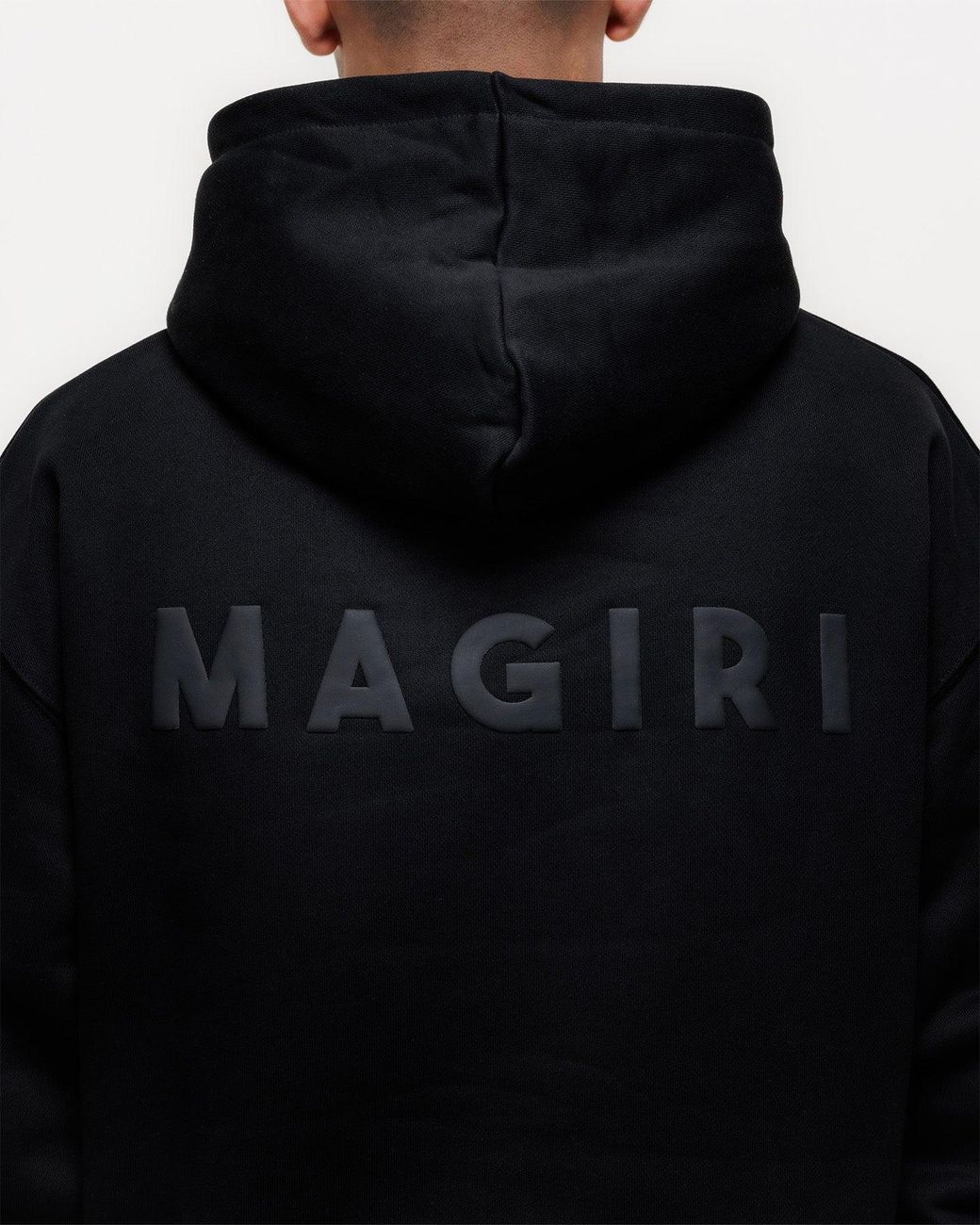 Magrit Black Core Puff Printed Hoodie for men
