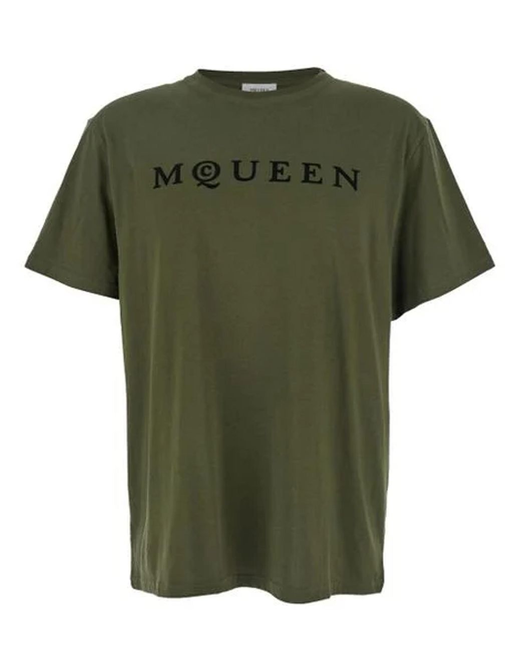 McQueen Green Flocked Logo T-Shirt for men