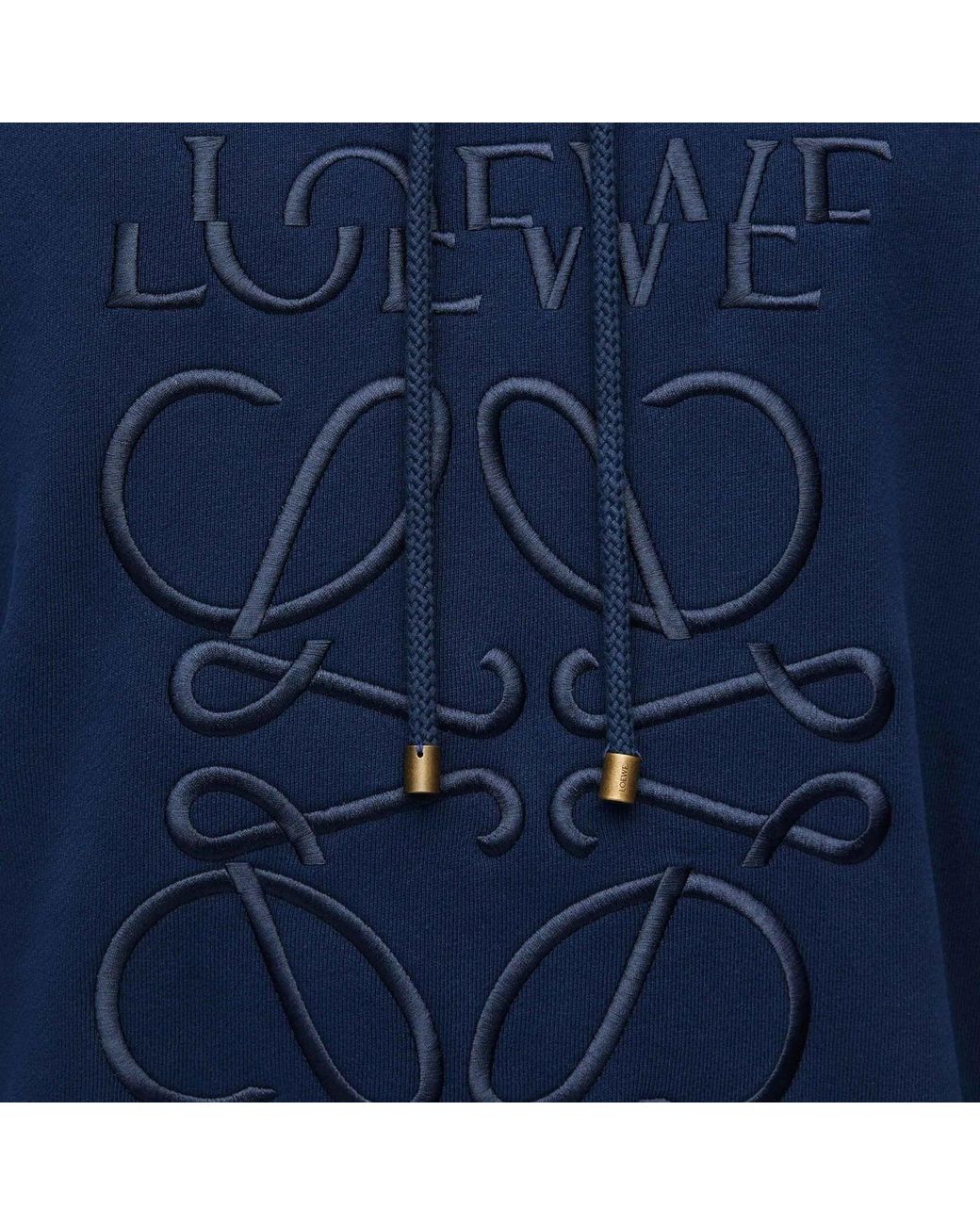 Loewe Split Logo Relaxed Fit Hoodie in Blue for Men | Lyst