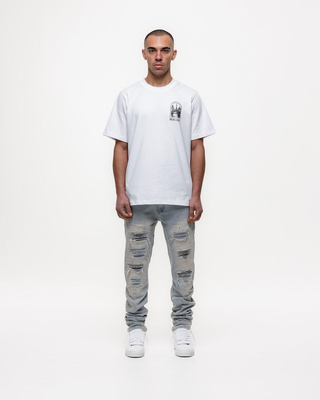 Magrit Gray Ripped Slim Jeans for men