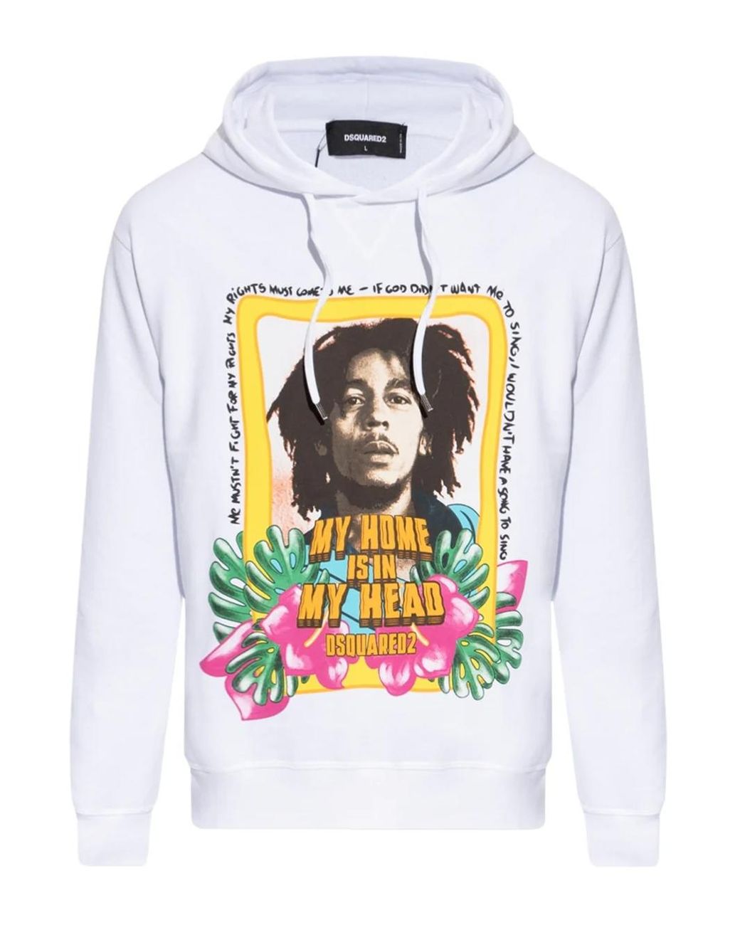 DSquared² White Cool Fit Bob Marley Logo Hoodie for men