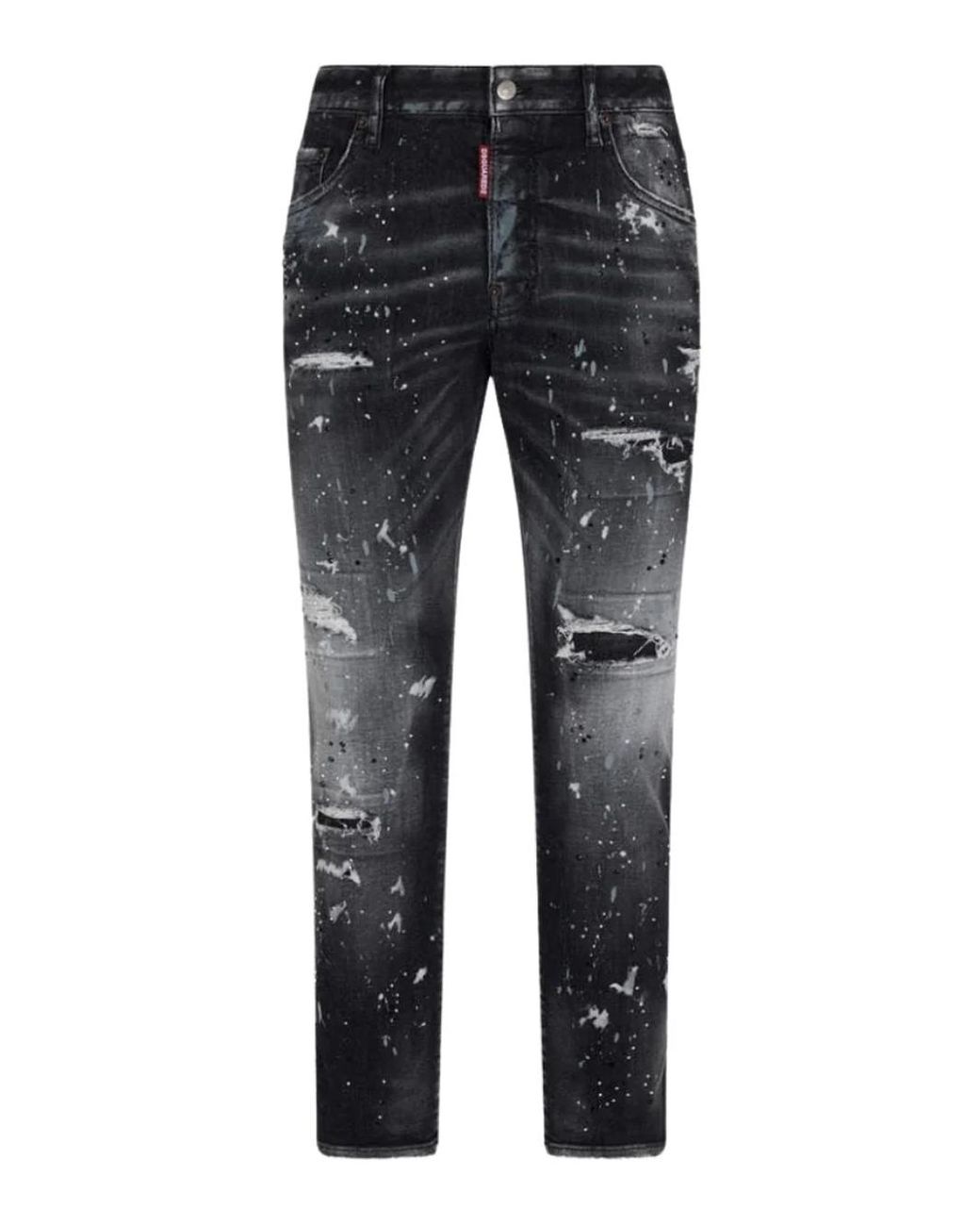 DSquared² Gray Paint Splatter Rhinestone Skater Jeans for men