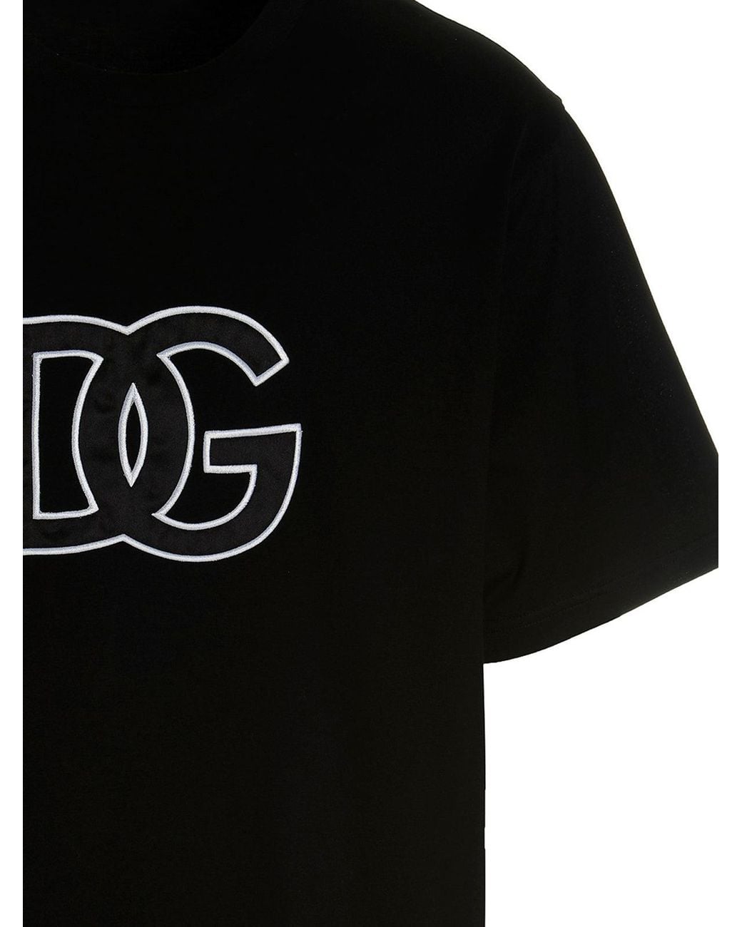 Dolce & Gabbana Black Dolce & Gabbana Detailed Dg Embroidered Logo T-Shirt for men