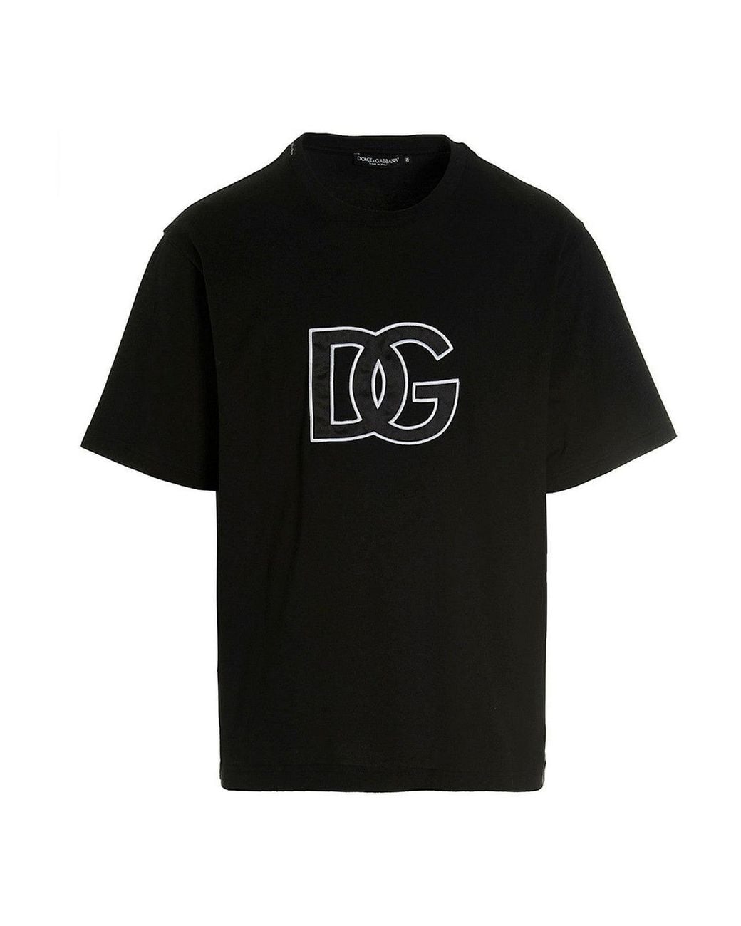 Dolce & Gabbana Black Dolce & Gabbana Detailed Dg Embroidered Logo T-Shirt for men