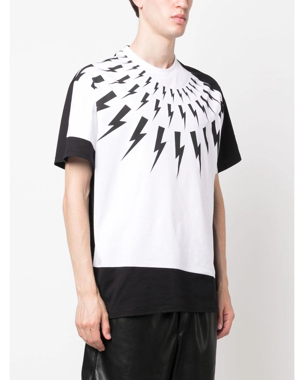 関税送料込【NeIL Barrett】ライトニングボルト Tシャツ White NEIL BARRETT | Thunderbolt Print Cotton T-Shirt | Ivory