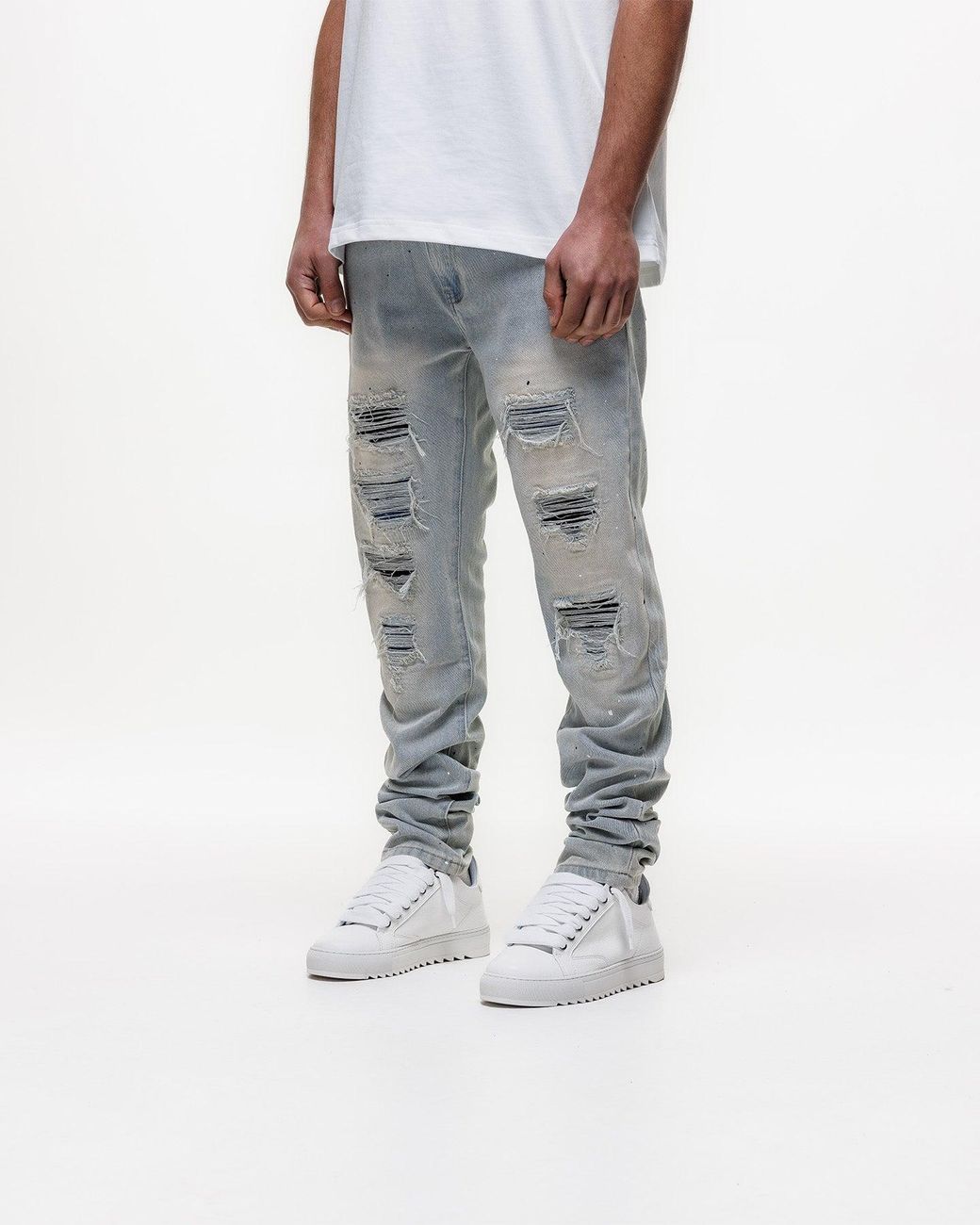 Magrit Gray Ripped Slim Jeans for men