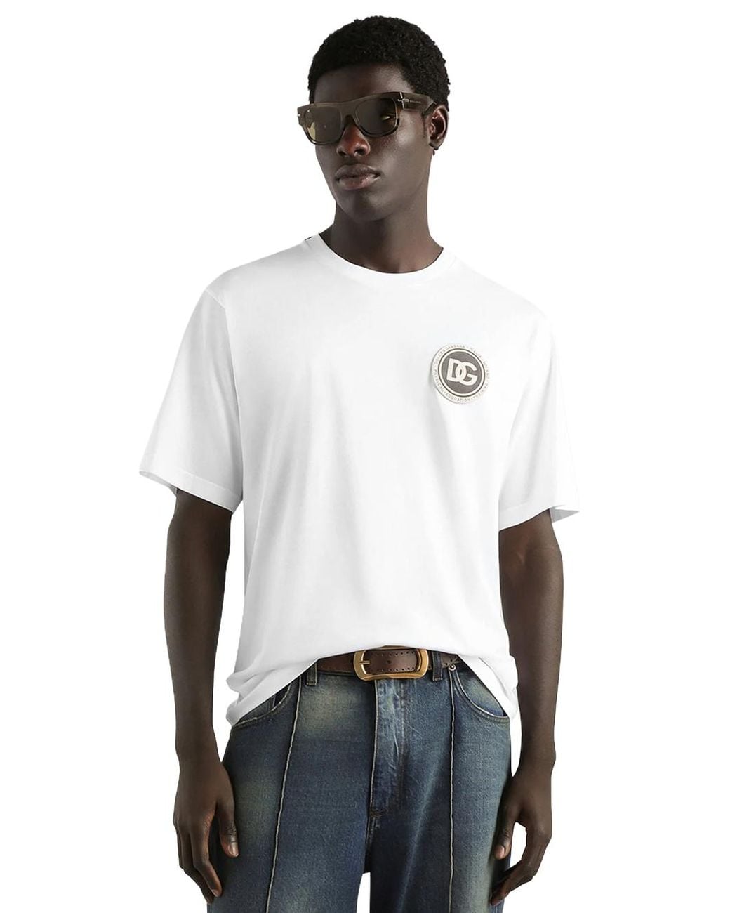 Dolce & Gabbana White Cotton Logo Patch T-Shirt for men
