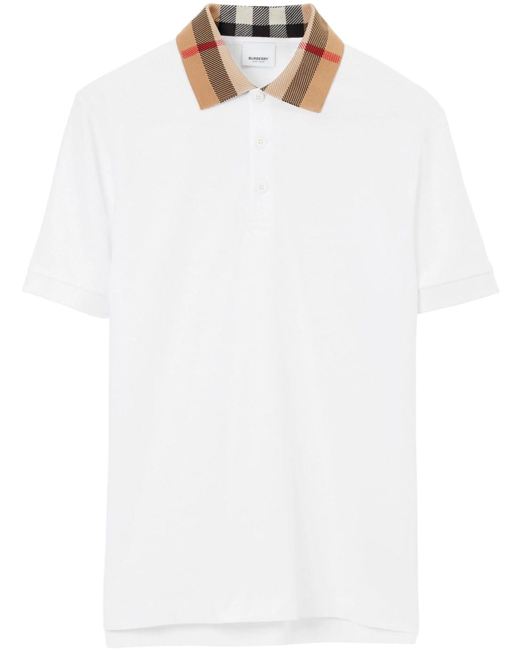 Burberry White Check Collar Polo Shirt for men