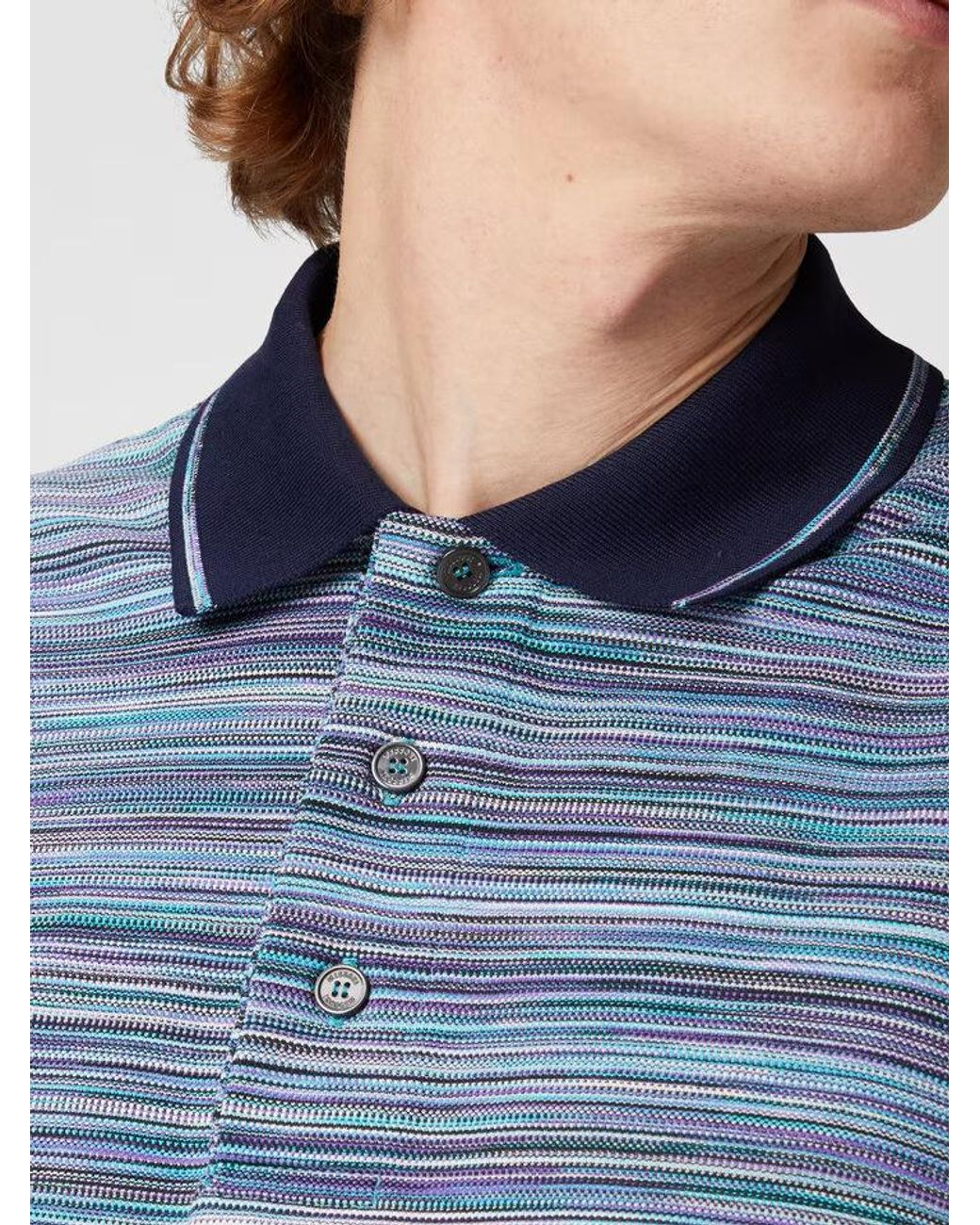 Missoni Blue Striped Slub Polo Shirt for men