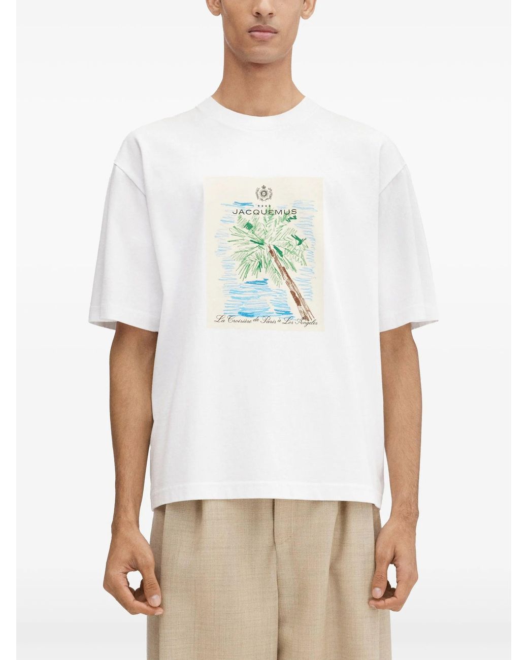 Jacquemus White Le T-Shirt Arty Hotel, Round Neck, Short Sleeves, 100% Cotton, Size: Small for men