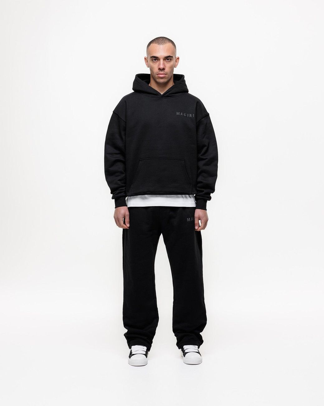 Magrit Black Core Puff Printed Hoodie for men