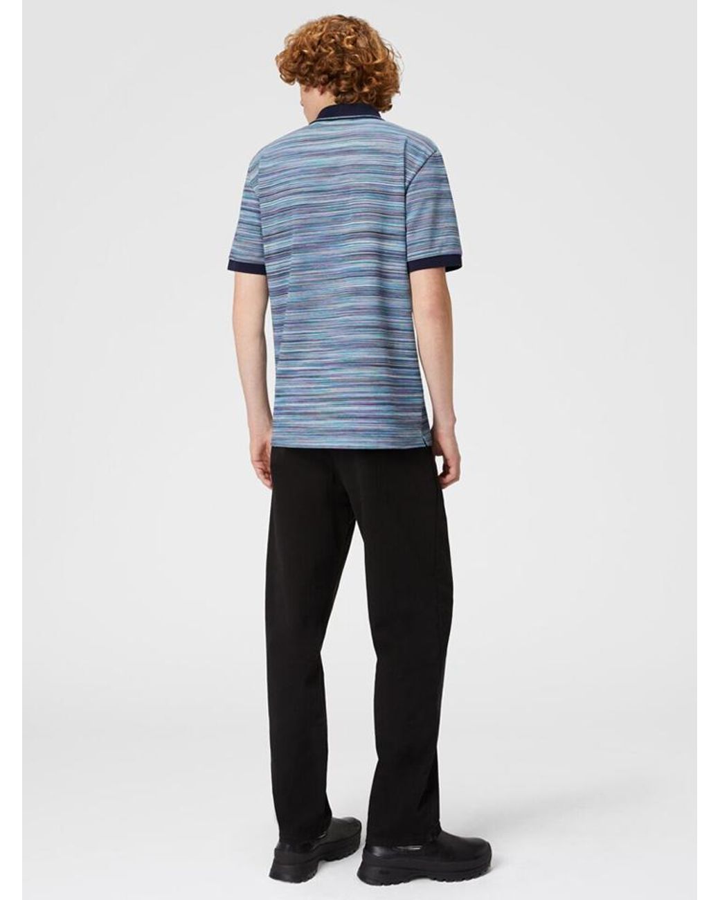 Missoni Blue Striped Slub Polo Shirt for men