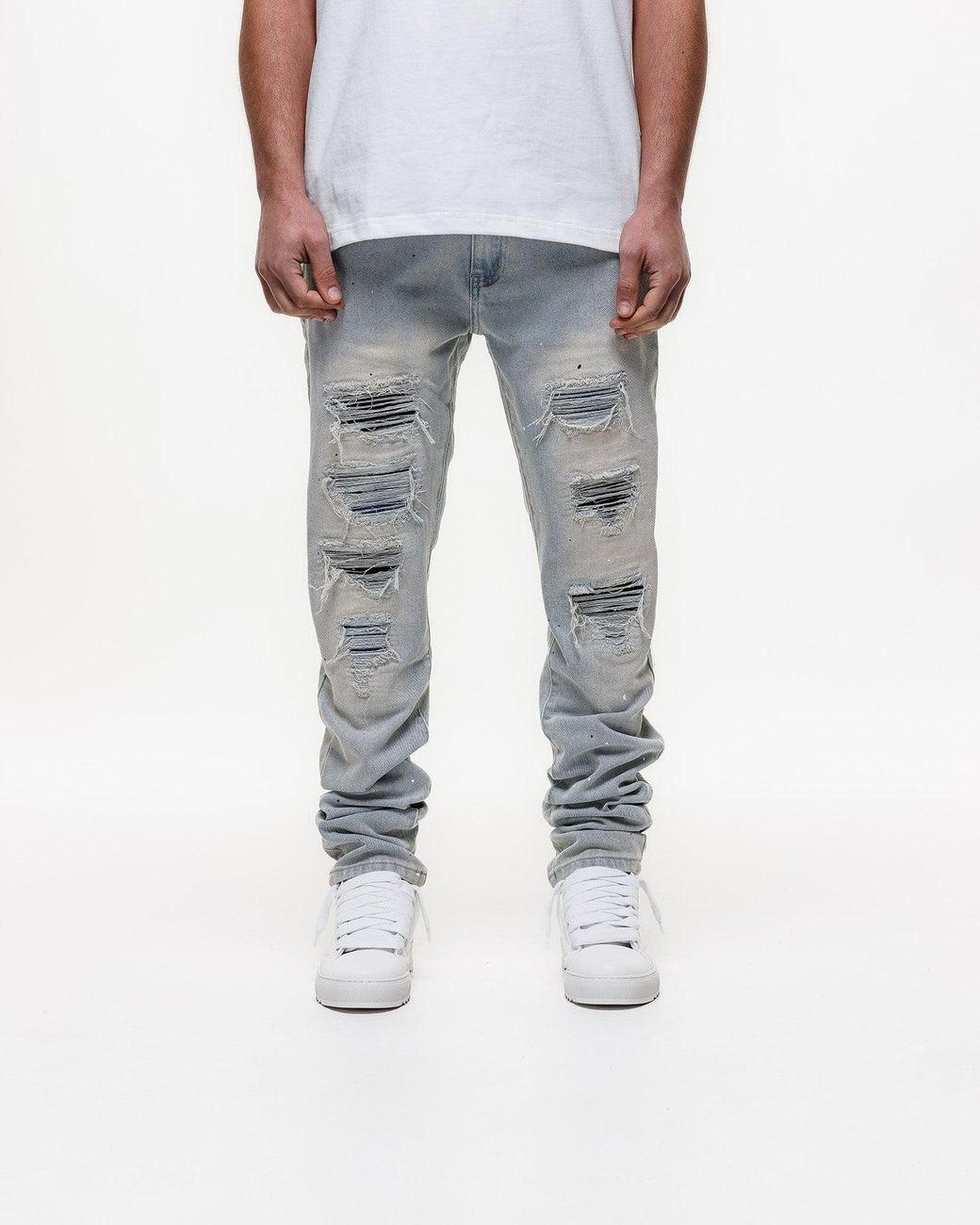 Magrit Gray Ripped Slim Jeans for men