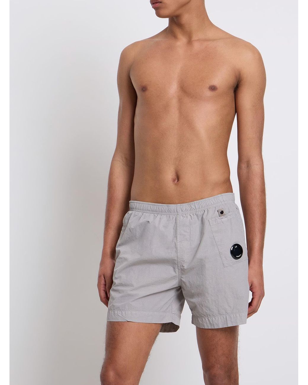 C P Company Gray Utility Swim Pocket Lens Detail Swimshorts for men