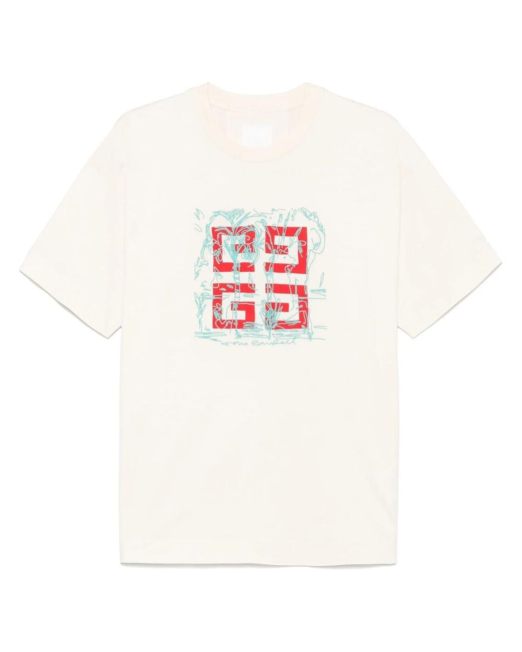 Givenchy White Embroidered 4G Logo Print T-Shirt for men