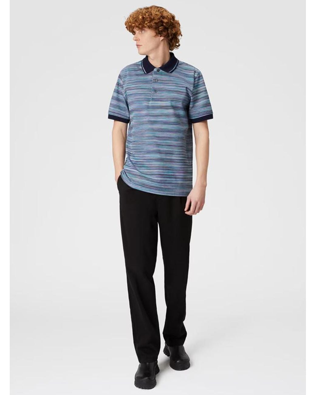 Missoni Blue Striped Slub Polo Shirt for men