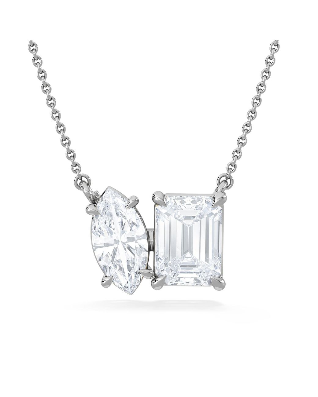 The Diamond Store Metallic Toi Et Moi 3.00Ct Marquise And Emerald Cut Lab Diamond 2 Stone Necklace
