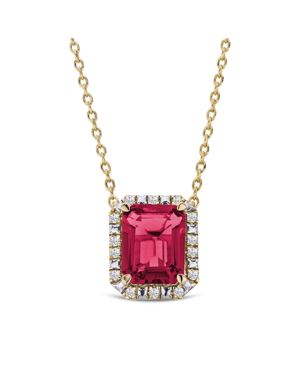The Diamond Store Red Astra 1.80Ct Lab Ruby And Diamond Halo Octagon Cut Necklace