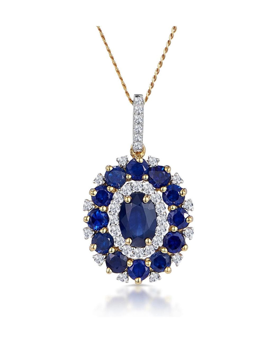 The Diamond Store Blue 1.40Ct Sapphire Asteria Diamond Halo Pendant Necklace