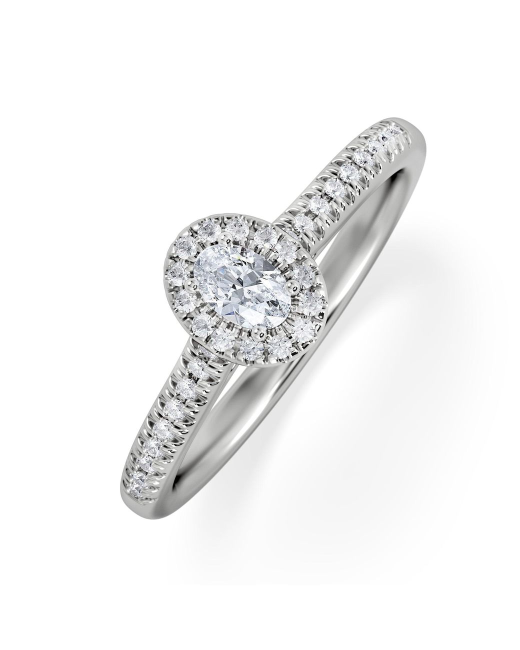 The Diamond Store White Lumia Oval Cut Lab Diamond Halo Ring 0.33Ct F/Vs